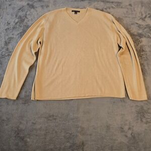Banana Republic Men's Sweater L Tan Silk Cashmere Rib Knit V Neck Long Sleeve